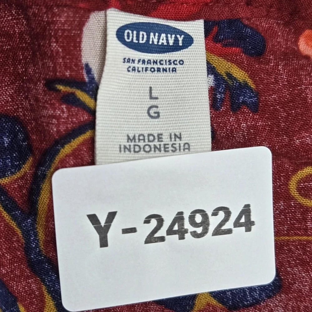 Old Navy Women Blouse L Red Floral V-Neck‎ Pullover